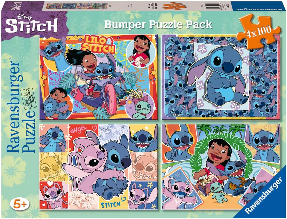 100pc Stitch Puzzles featuring colorful Lilo & Stitch scenes for kids ages 5+ with fun and relaxing puzzle pieces.
