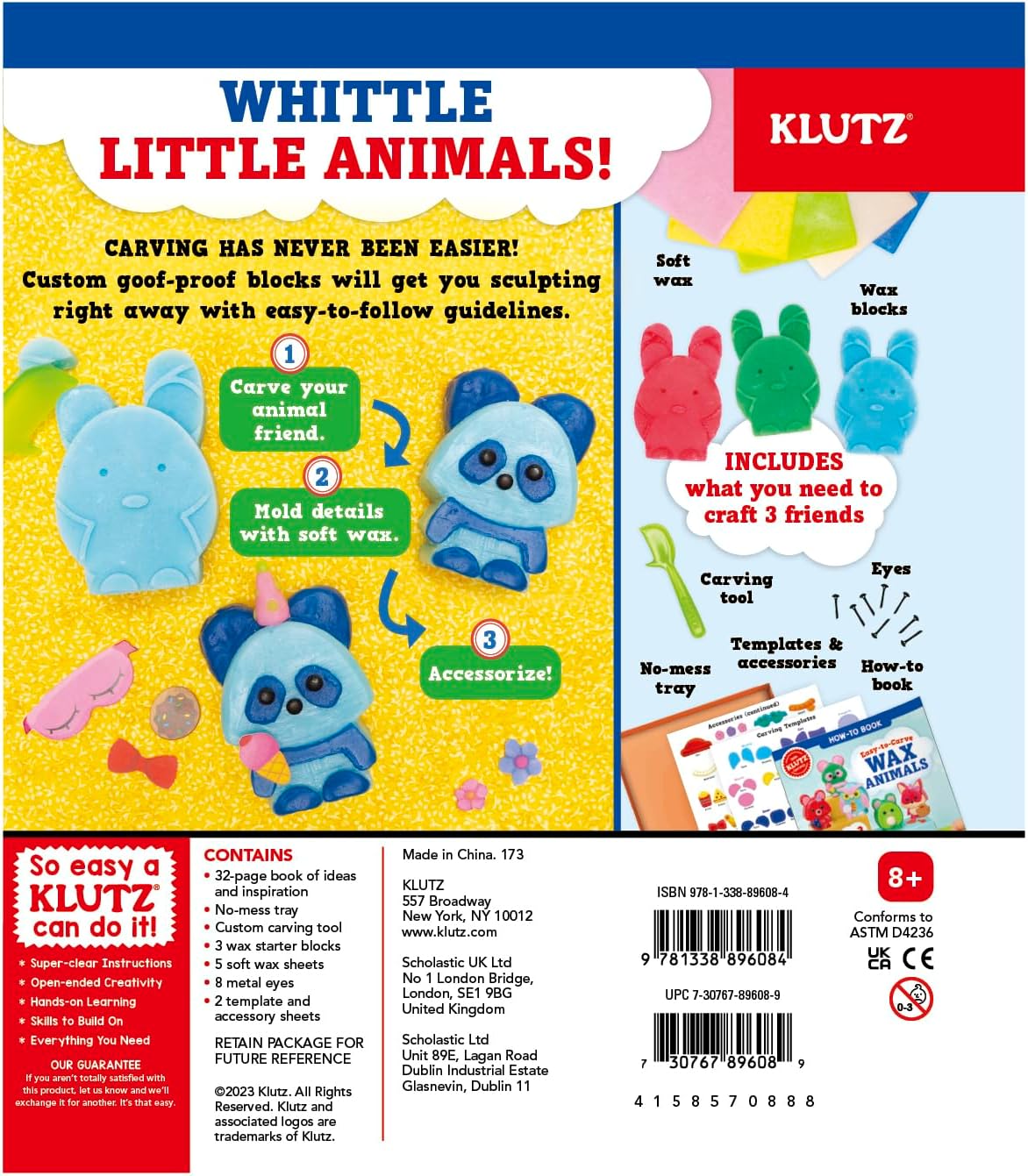 Easy to Carve Wax Animals kit with colorful wax blocks, carving tool, and cute animal shapes for beginners.