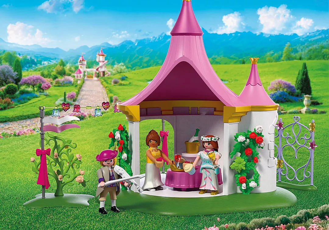 Princess | Masked Ball in the Pavilion playset with princess figures and ornate pink pavilion in a garden setting