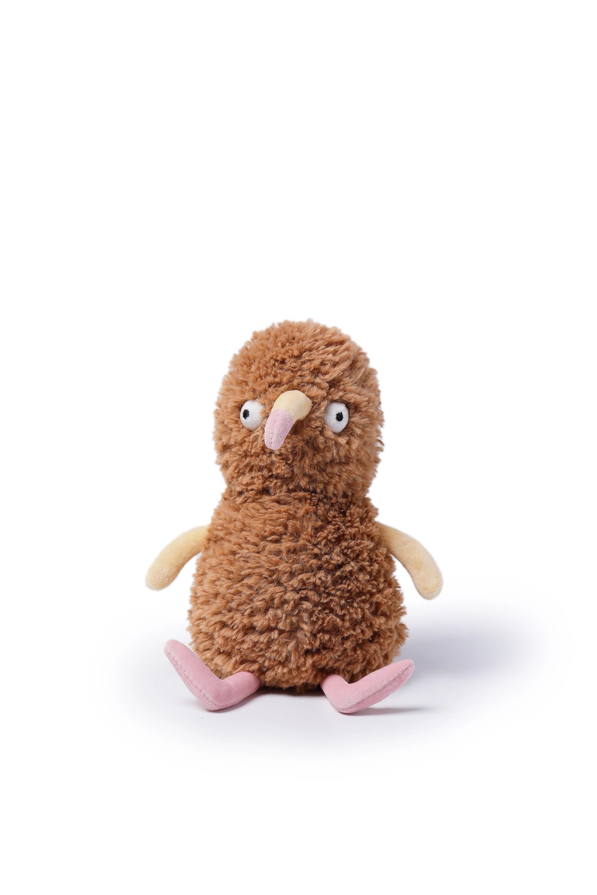 McHugs Weighted Peanut Chicken plush toy with brown fuzzy fur and pink feet