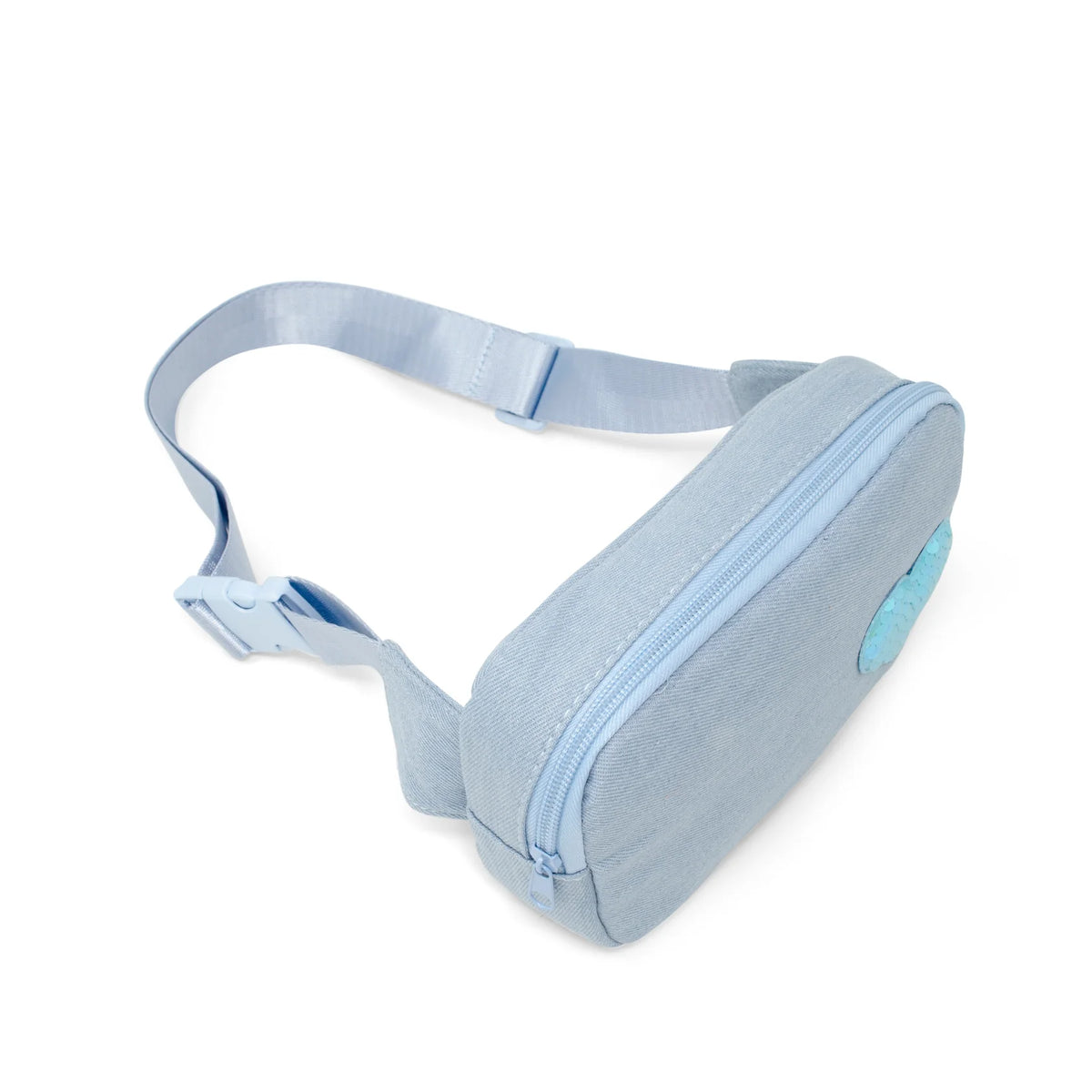 Sequin Heart Sling Bag | Blue Denim light blue sling bag with adjustable strap