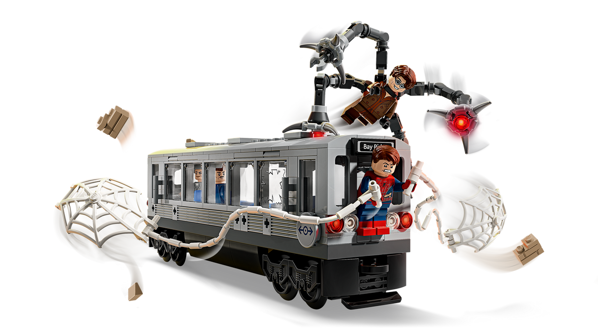 Super Heroes Marvel Spider-Man vs Doc Ock Subway Train Scene with Spider-Man and Doc Ock minifigures battling on a subway train.