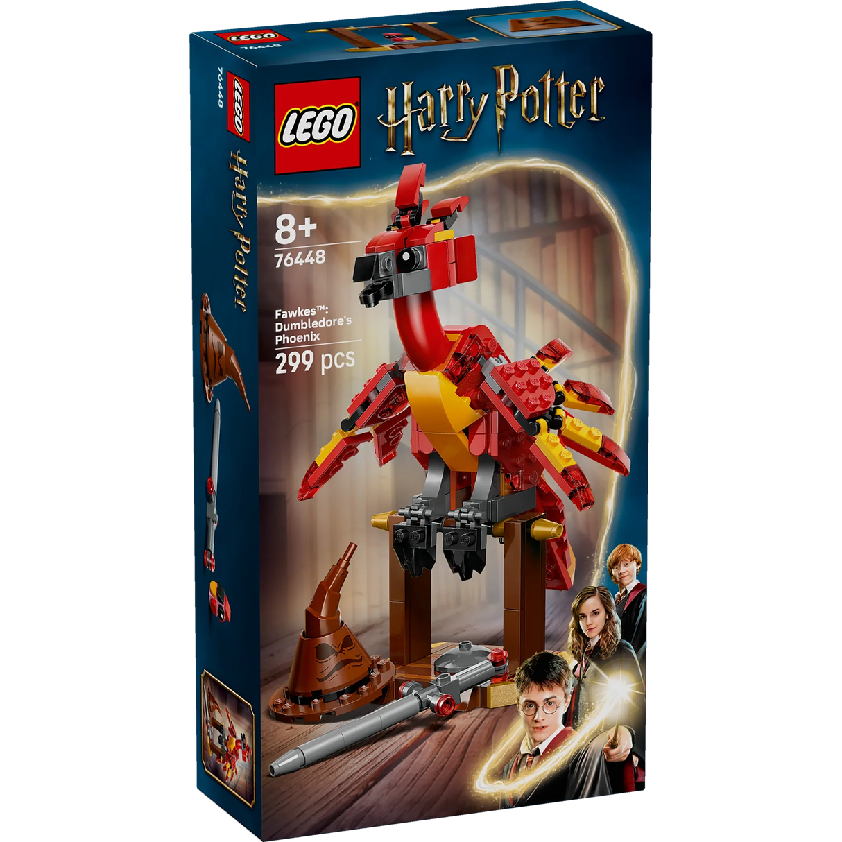 LEGO Harry Potter Fawkes: Dumbledore's Phoenix building set with posable phoenix figure, Sorting Hat, and Sword of Gryffindor.