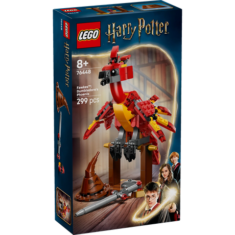 LEGO Harry Potter Fawkes: Dumbledore's Phoenix building set with posable phoenix figure, Sorting Hat, and Sword of Gryffindor.