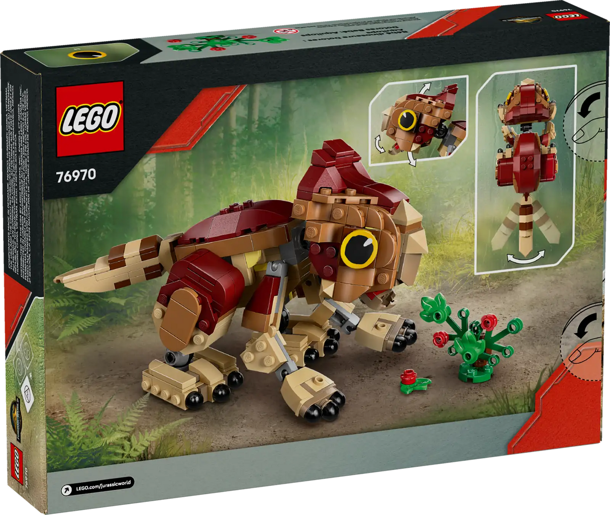 LEGO Jurassic Baby Dinosaur Dolores: Aquilops buildable figure with movable parts and plant accessory for kids 7 and up.