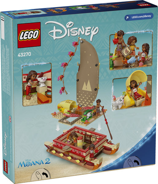 LEGO Disney Princess Moana's Adventure Canoe with double-hulled canoe, mini-dolls, and removable top deck playset.
