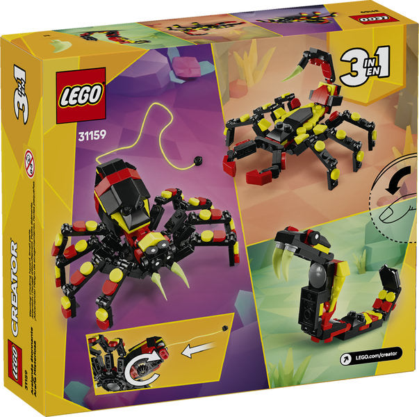 Creator Wild Animals Surprising Spider LEGO set with posable spider, scorpion, and snake building options for kids.
