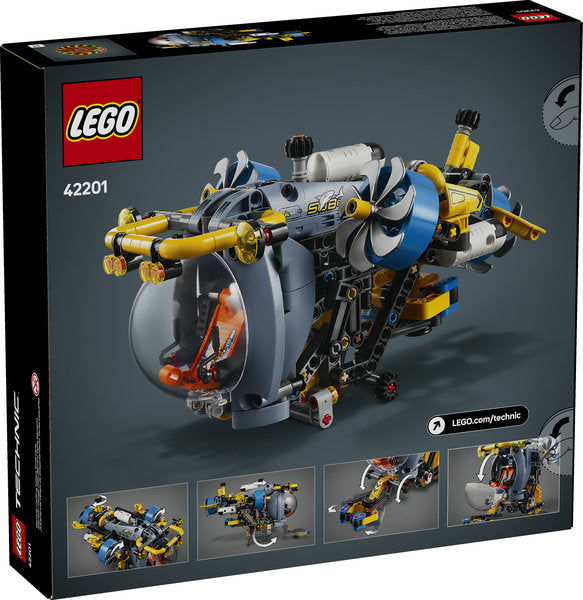 LEGO Technic Deep-Sea Research Submarine model with steering, propellers, air tanks, and extendable arm for ocean exploration play