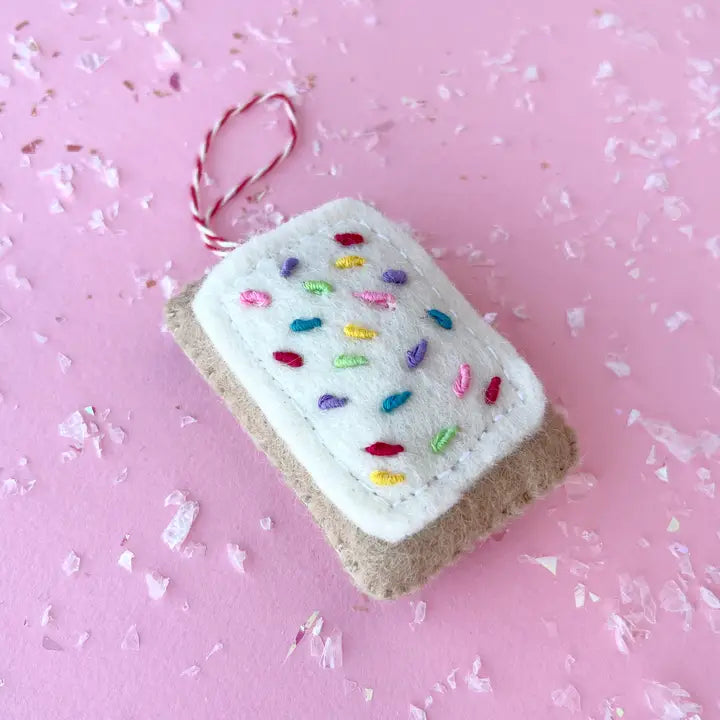 Pop Tart Felt Ornament with colorful felted sprinkles on vanilla frosting, handmade wool Christmas decoration from Nepal.