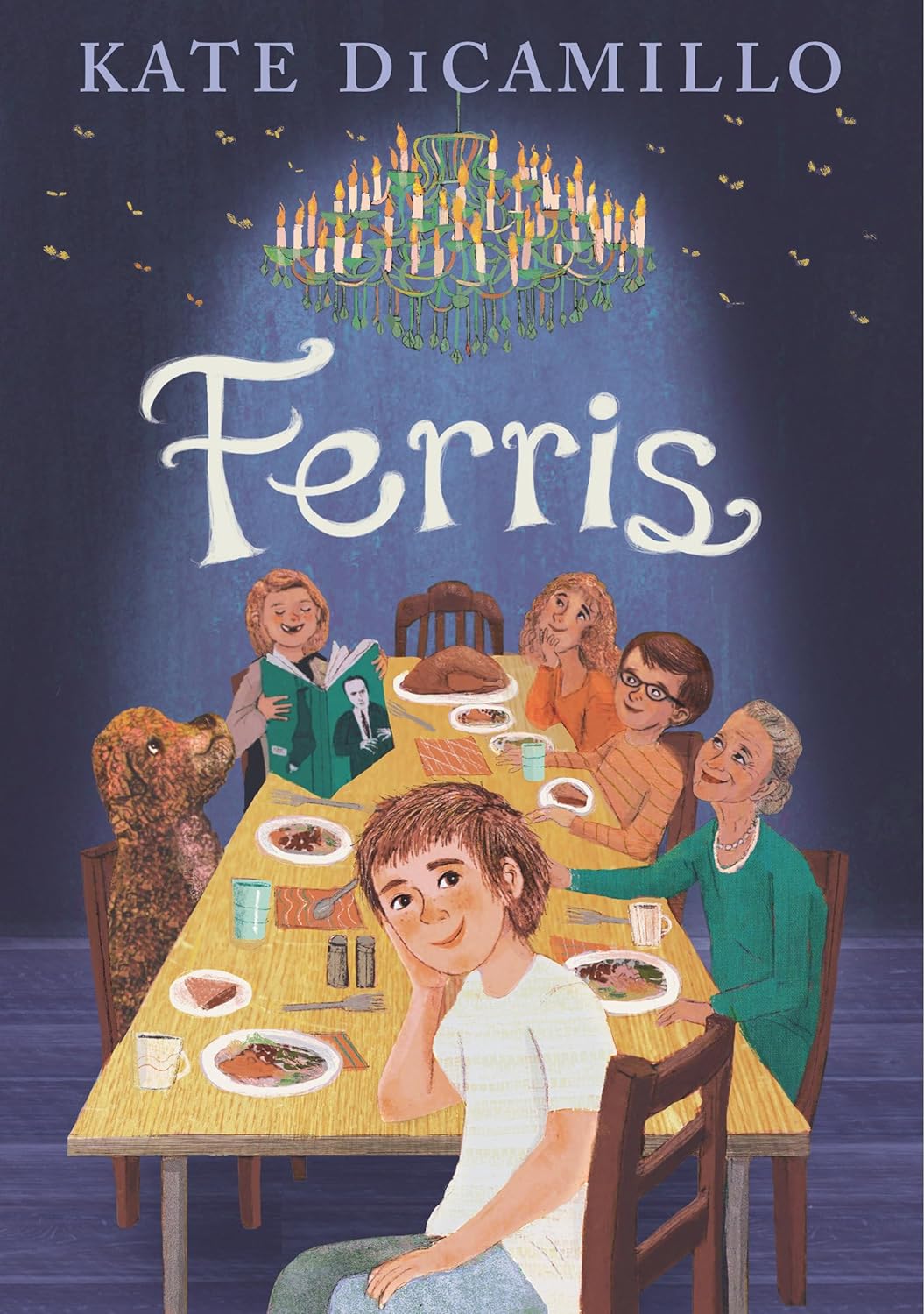 Cover of Ferris showing a family gathered around a dinner table under a chandelier in a warmly lit room.