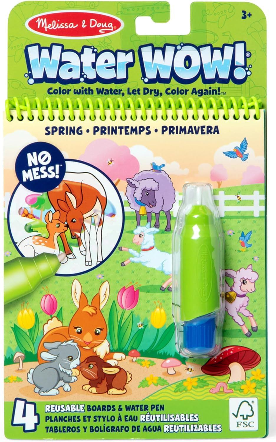 Water WOW! Spring reusable water coloring book with water pen and colorful nature scenes for children
