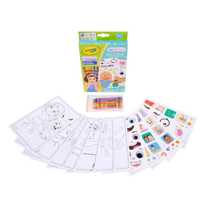 Ms. Rachel Color & Sticker Emotions Kit with crayons coloring pages and colorful emotion stickers