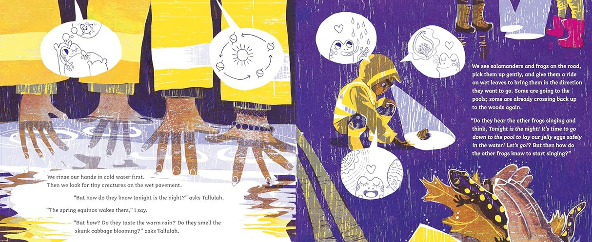 Safe Crossing shows an amphibian migration team helping frogs cross roads safely at night in spring.