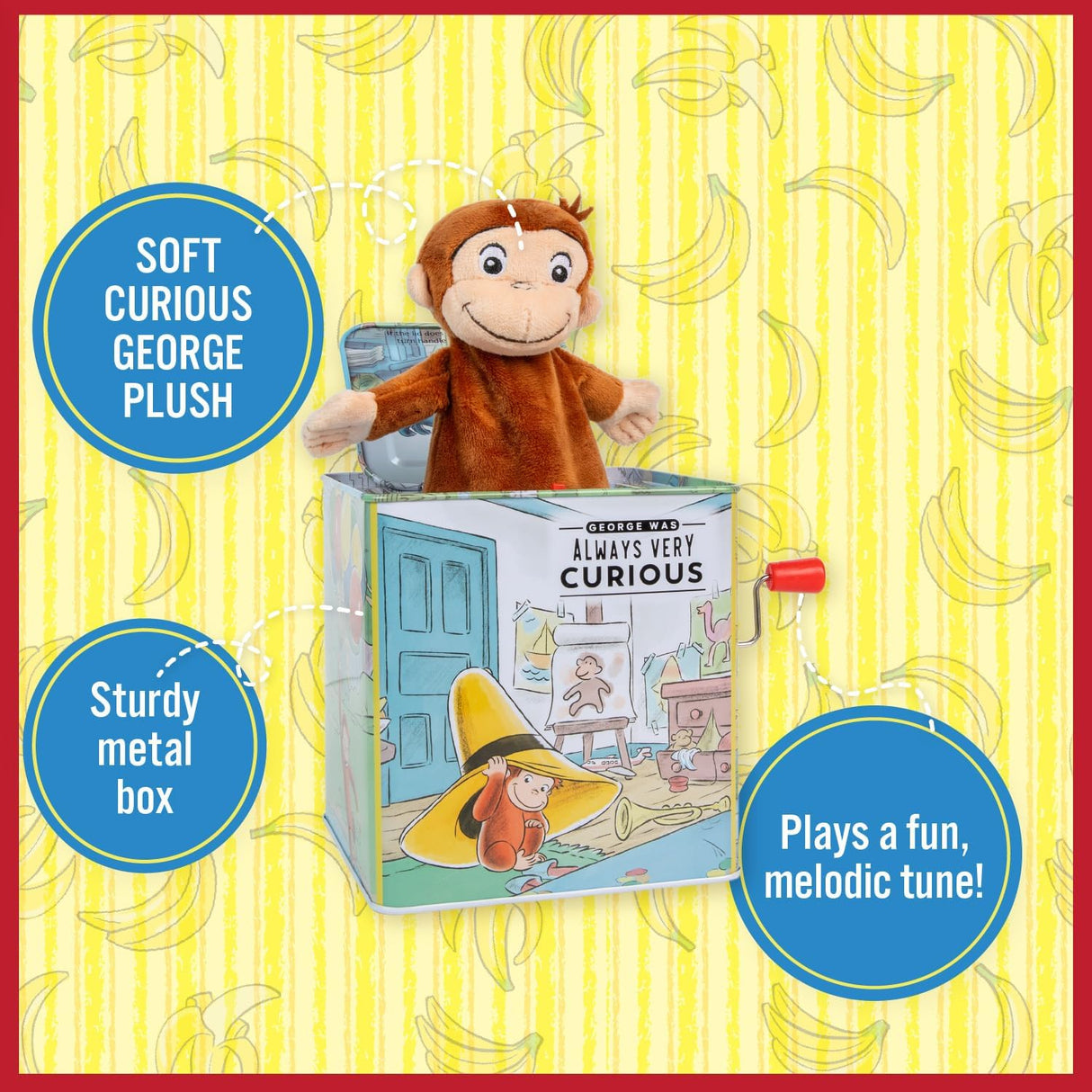 Curious George | Jack in the Box featuring soft plush figure in a sturdy box plays Pop Goes the Weasel tune for ages 6m+