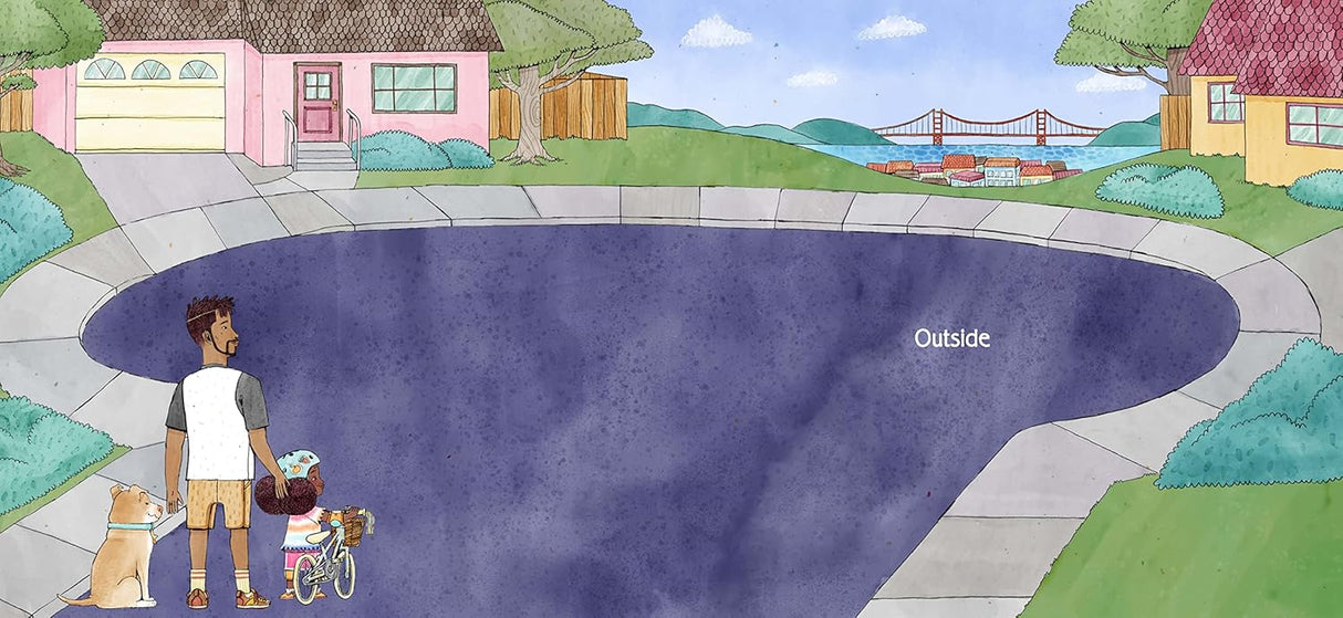 Together We Ride shows a dad, daughter, and dog outside on a suburban street ready for a bike ride adventure.