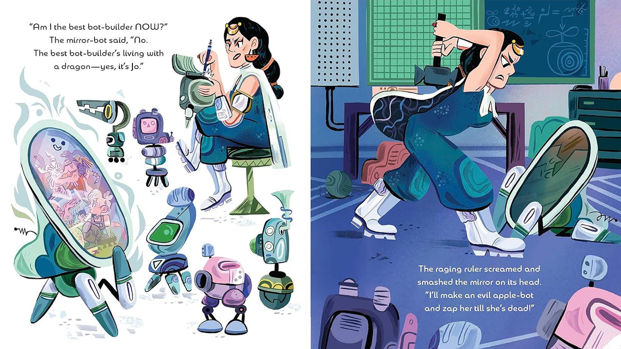 Jo Bright and the Seven Bots shows a brave girl building bots and facing challenges in her futuristic fairytale world.