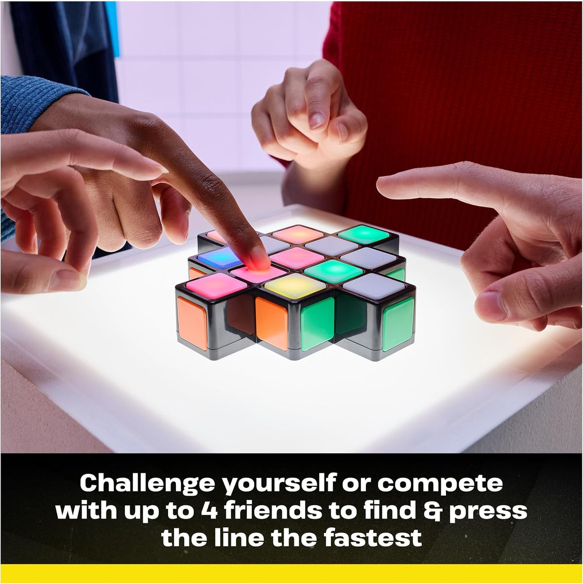 Rubik's Rush colorful cube game with players racing to press the line first