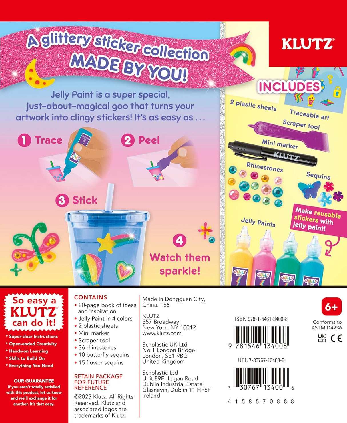 Paint & Peel Jelly Stickers Glitter Goals DIY kit with traceable art, glitter jelly paints, sequins, rhinestones, and reusable stickers.