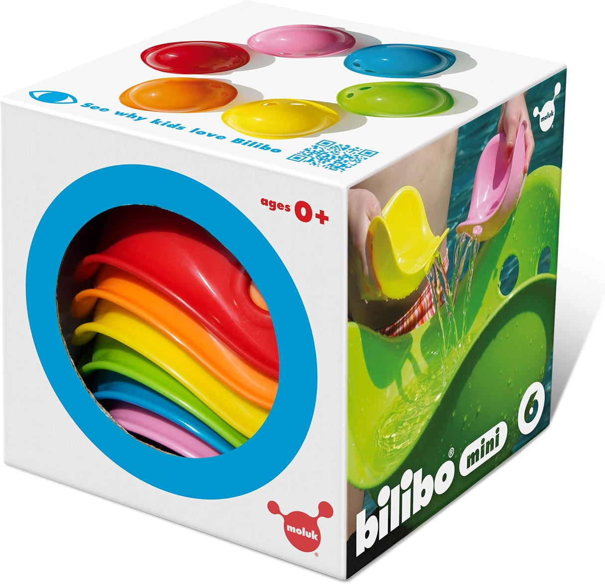 Bilibo Mini colorful stacking toys in a box for creative, open-ended play and motor skill development.