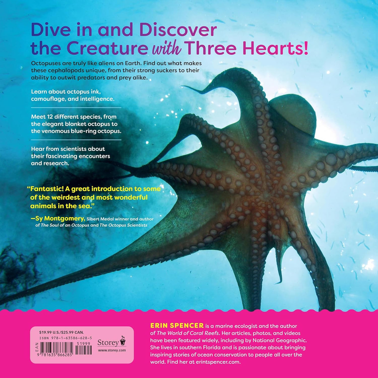 The Incredible Octopus book cover showing an octopus underwater highlighting its unique biology and intelligence for kids.