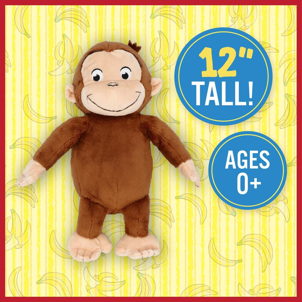 Curious George | 12 inch plush toy with soft fur and smiling face, suitable for ages 0 and up, 12 inches tall.