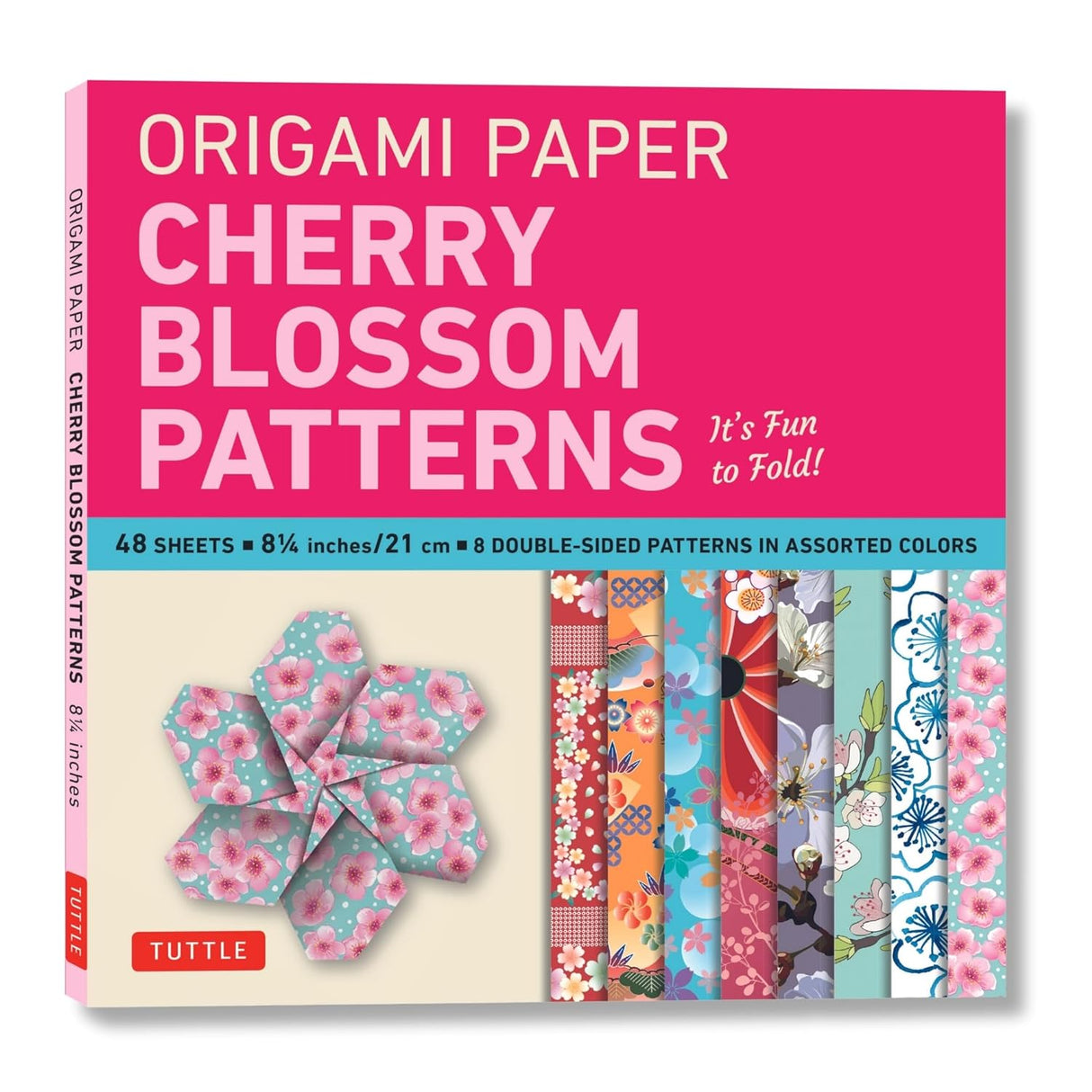 Origami Paper Cherry Blossom Patterns pack with 48 double-sided sheets featuring colorful Japanese cherry blossom designs.