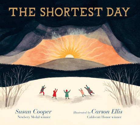The Shortest Day cover shows children celebrating at sunset with dark clouds and a glowing sun on the horizon.