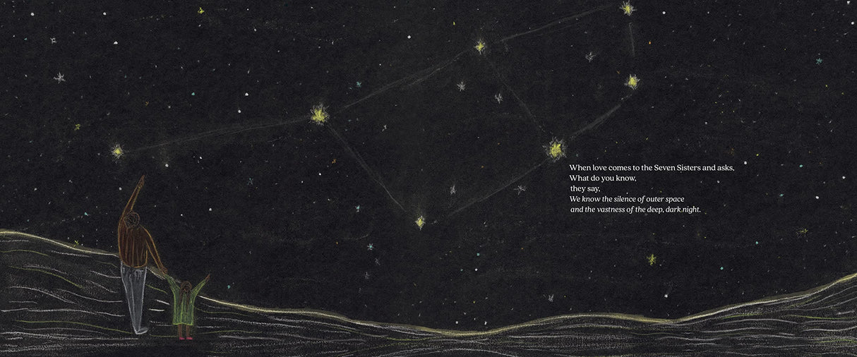 What Do You Know? book illustration of a parent and child stargazing under the night sky with constellations.