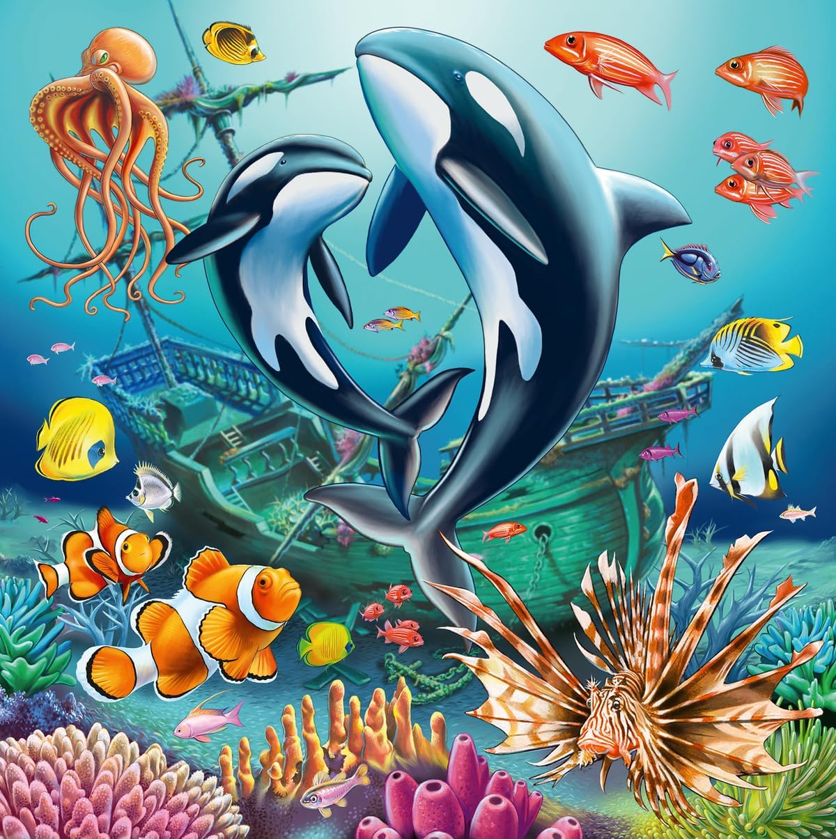49pc Underwater Puzzles featuring colorful sea creatures and a sunken ship for kids’ skill-building fun.