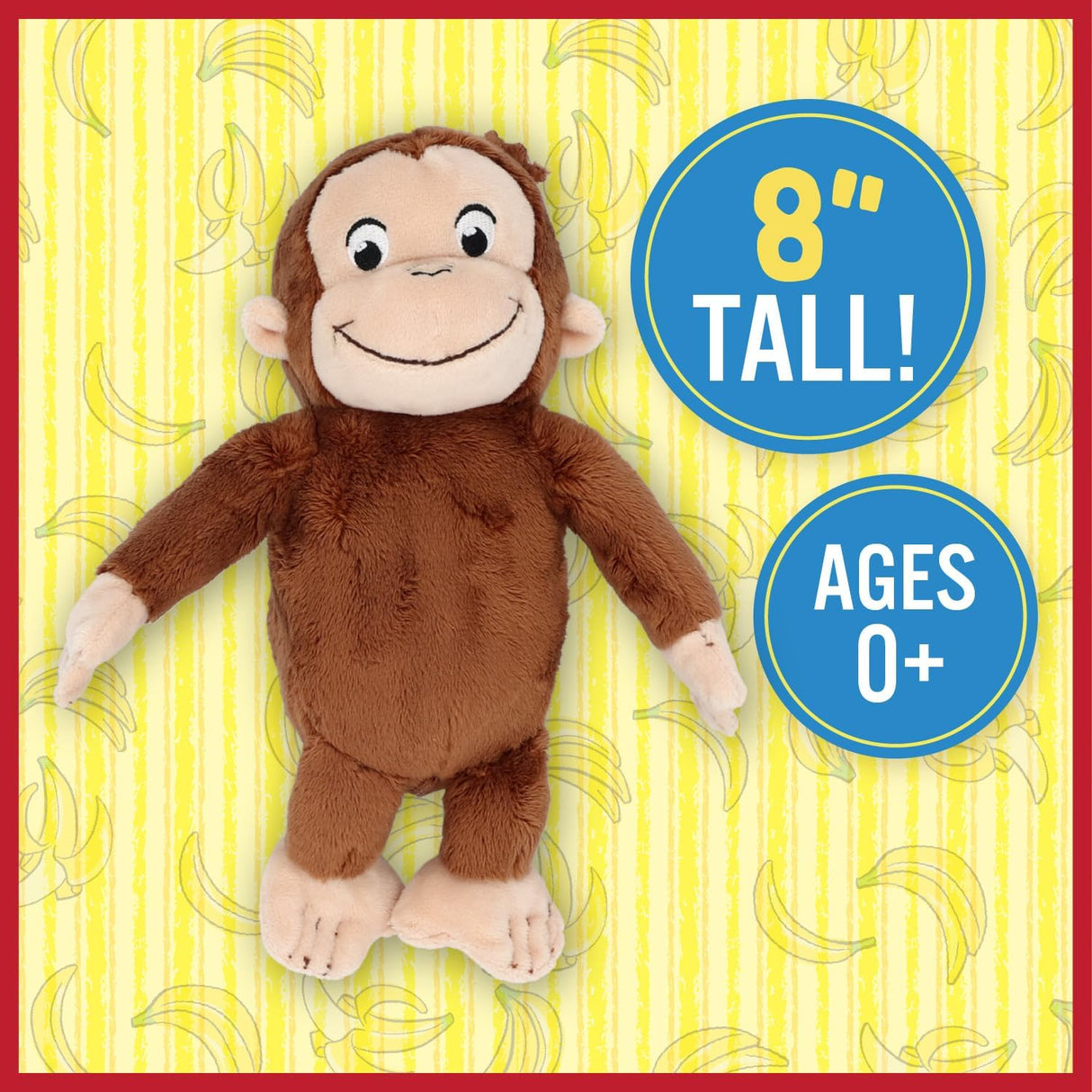 Curious George | 8 inch plush toy with soft fur and smiling face, safe for all ages and perfect for cuddling.