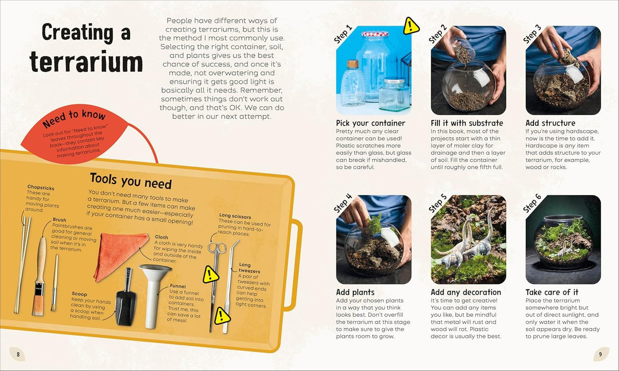 Step-by-step guide for kids to create a terrarium using common tools and materials in a glass container