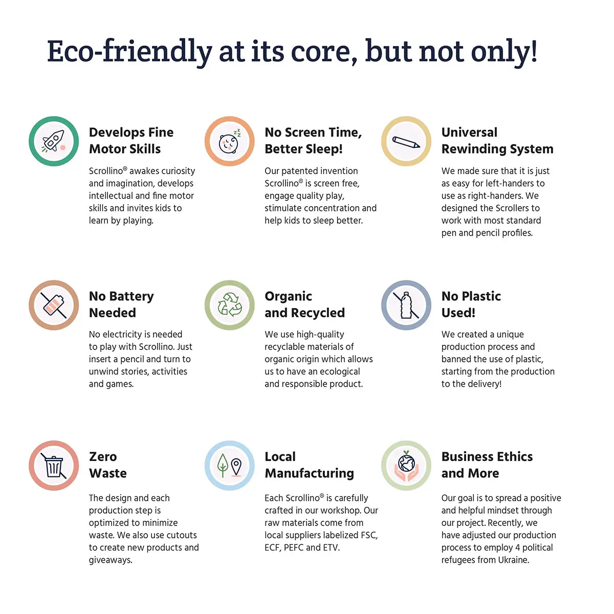 Scrollino Coloring Book | Dino featuring eco-friendly, biodegradable, recyclable materials with 6 colored pencils included for dinosaur coloring.