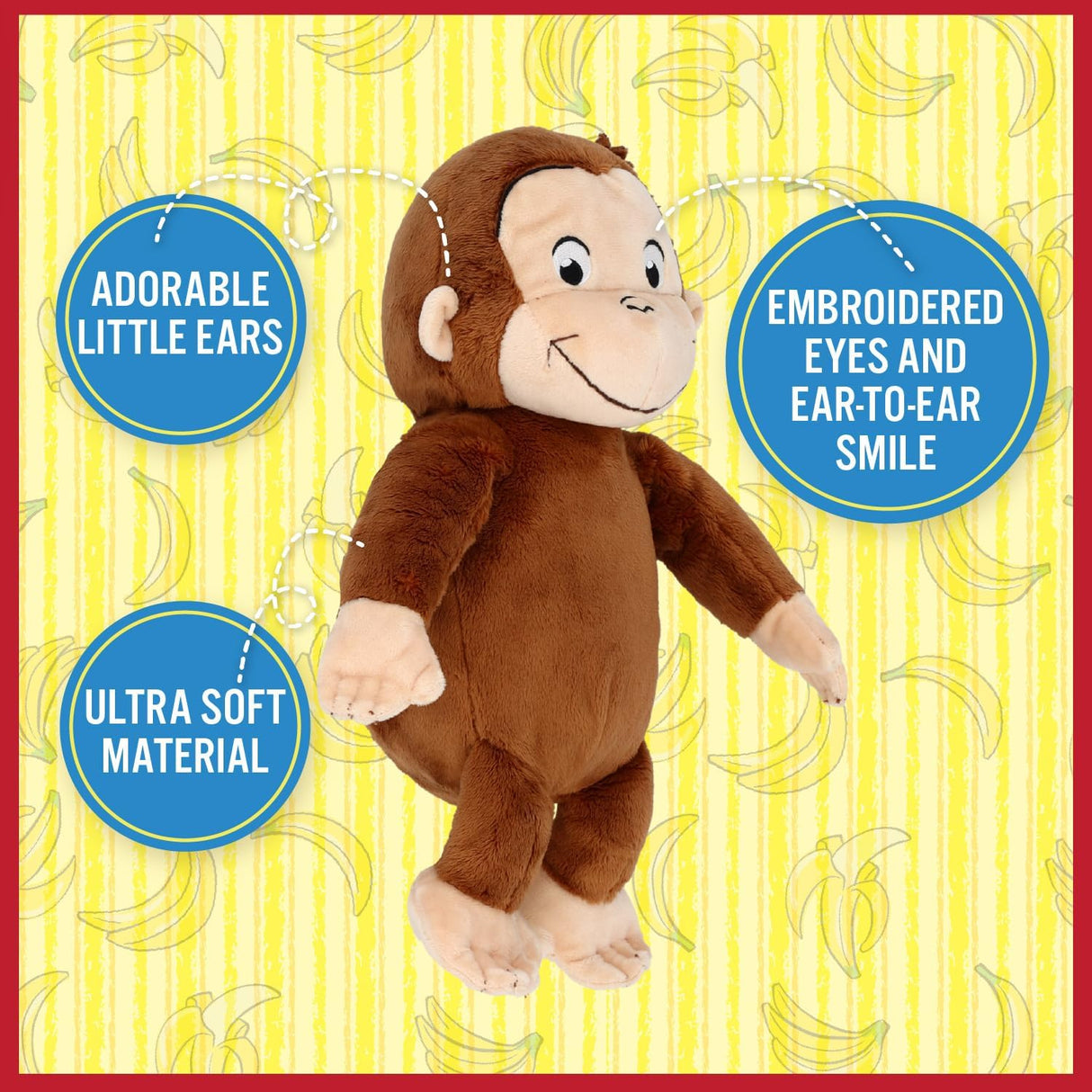 Curious George | 8 inch plush toy with ultra soft material, adorable ears, and embroidered eyes and smile.