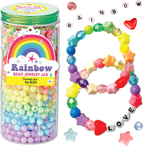 Bead Jewelry Jar | Rainbow with colorful beads and alphabet charms for creative kids' jewelry making and crafting fun.