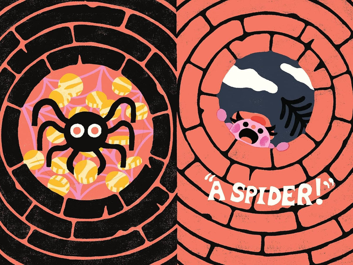 Spider in the Well shows a cartoon spider inside the well with a surprised character looking down and shouting "A spider!