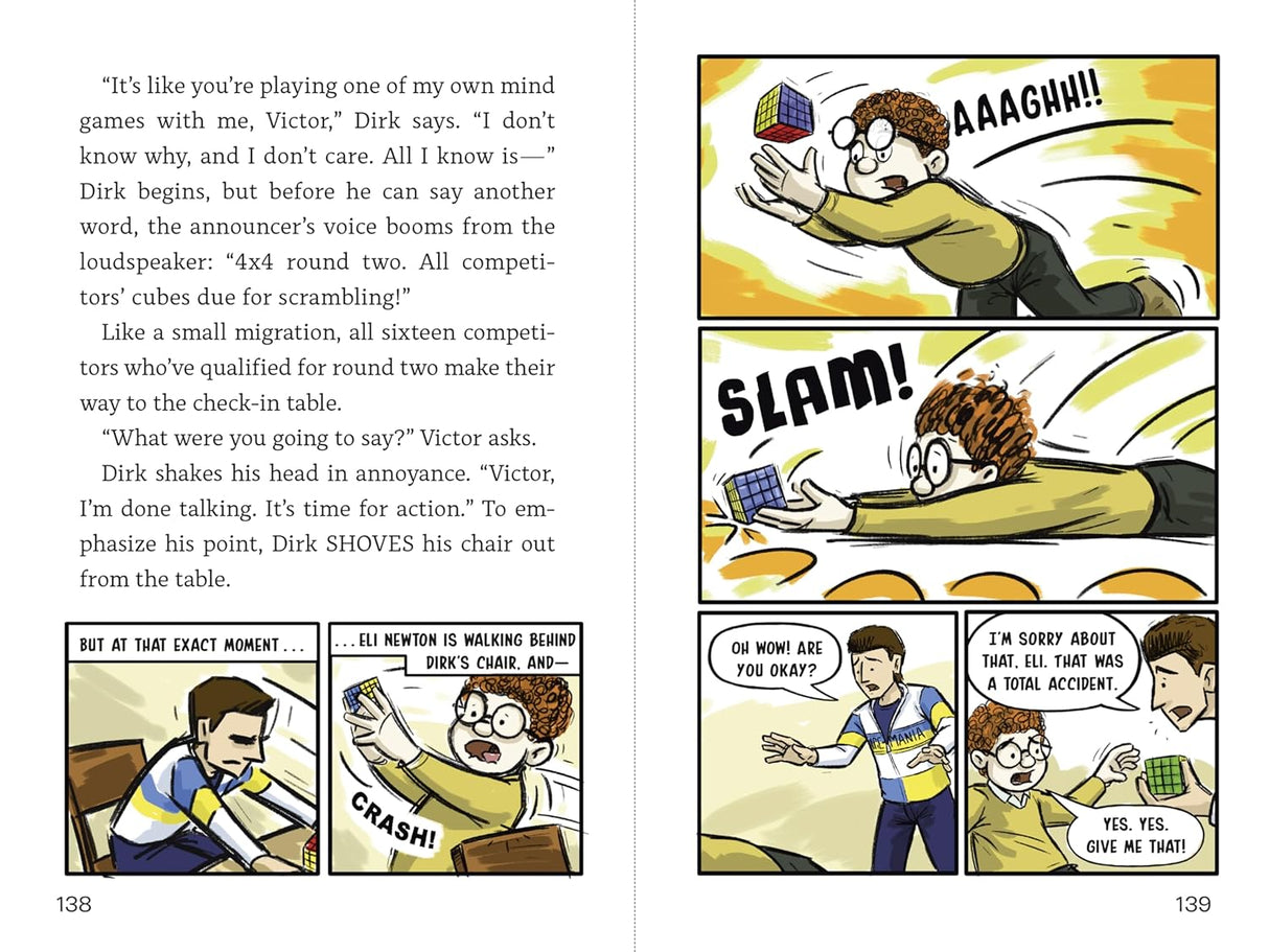 Lucky Scramble graphic novel pages showing intense speed cubing competition and characters in action.