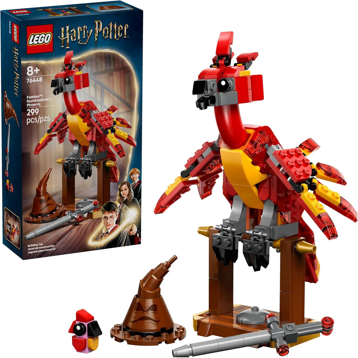 LEGO Harry Potter Fawkes: Dumbledore's Phoenix buildable figure with Sorting Hat and Sword of Gryffindor set.