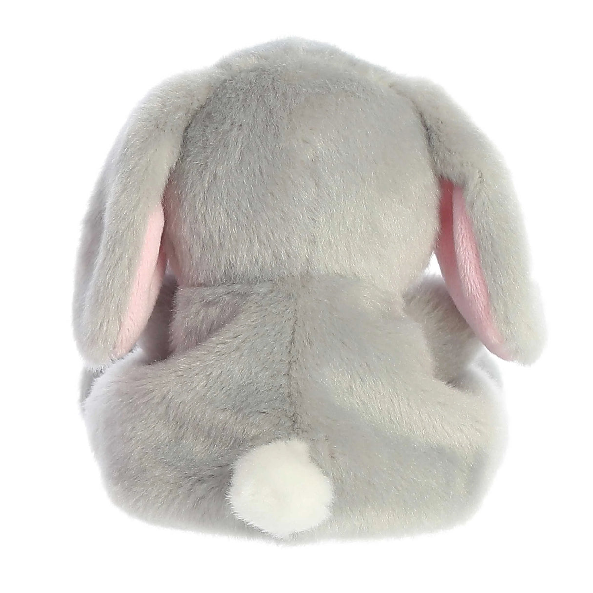 Soft and fluffy Palm Pals Pebbles Bunny plush toy with pink ears and a white tail, perfect for all ages.