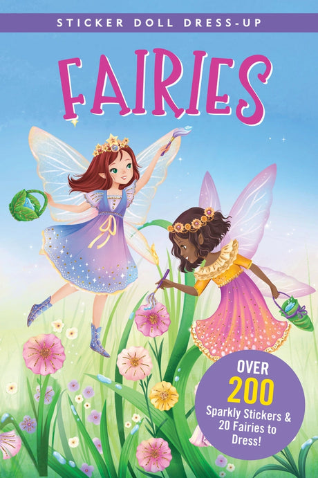 Cover of a sticker book showing two fairies in colorful dresses surrounded by flowers and sparkling details