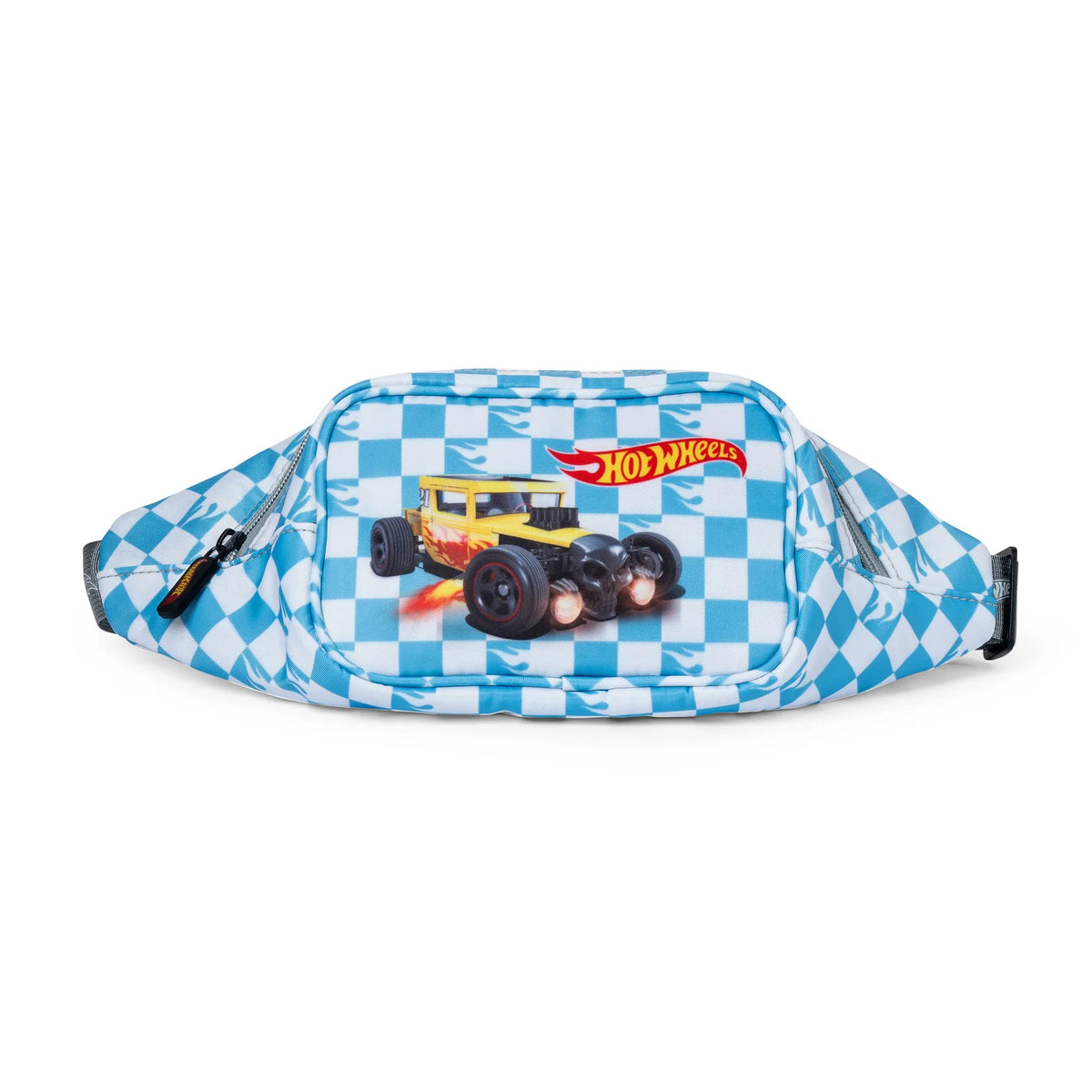 Hot Wheels Turbo Blaze Belt Bag with blue checkerboard pattern and race car graphic
