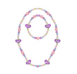 My Heart Will Go On Necklace & Bracelet Set with colorful beads and purple heart charms on elastic string for kids.