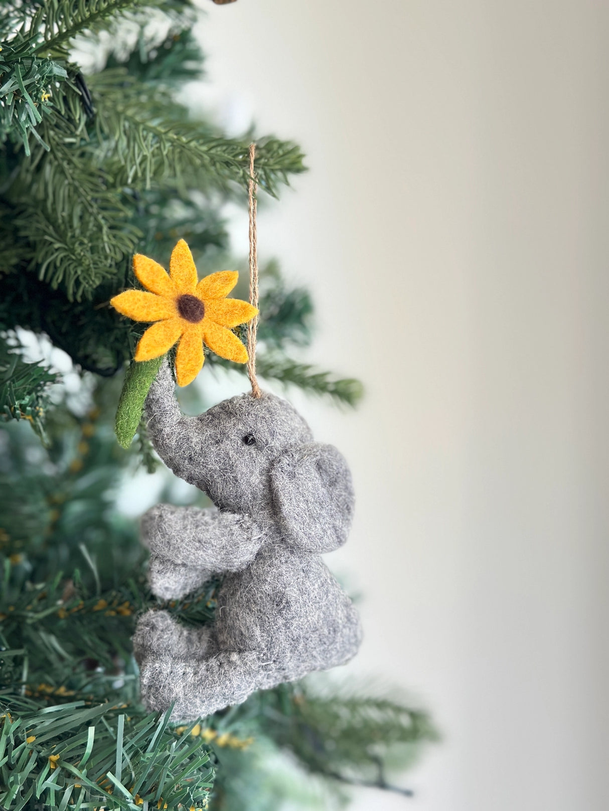 Elephant with Flower Felt Ornament