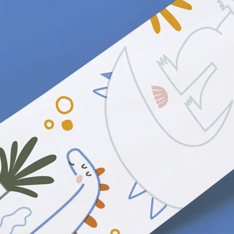 Scrollino Coloring Book | Dino featuring a long unrolled scroll with outlined dinosaurs ready for coloring fun.