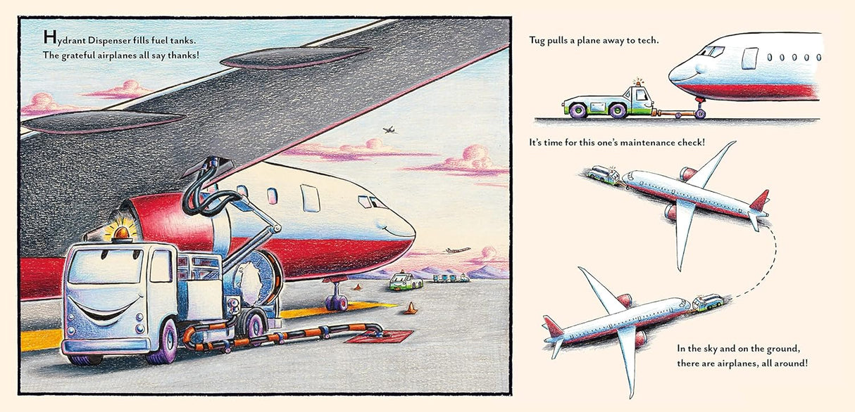 Construction Site: Taking Flight! shows airport vehicles fueling and towing planes for maintenance and flight preparation.