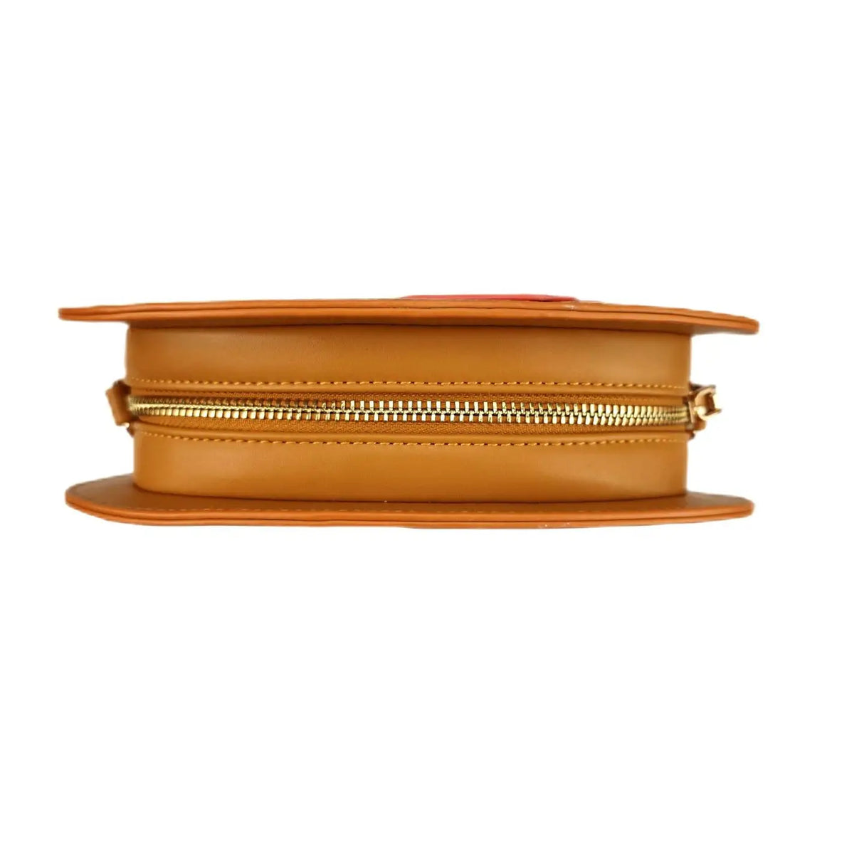 Crossbody Handbag | Smoked Salmon Toast showing side view with gold zipper and tan leather detailing.