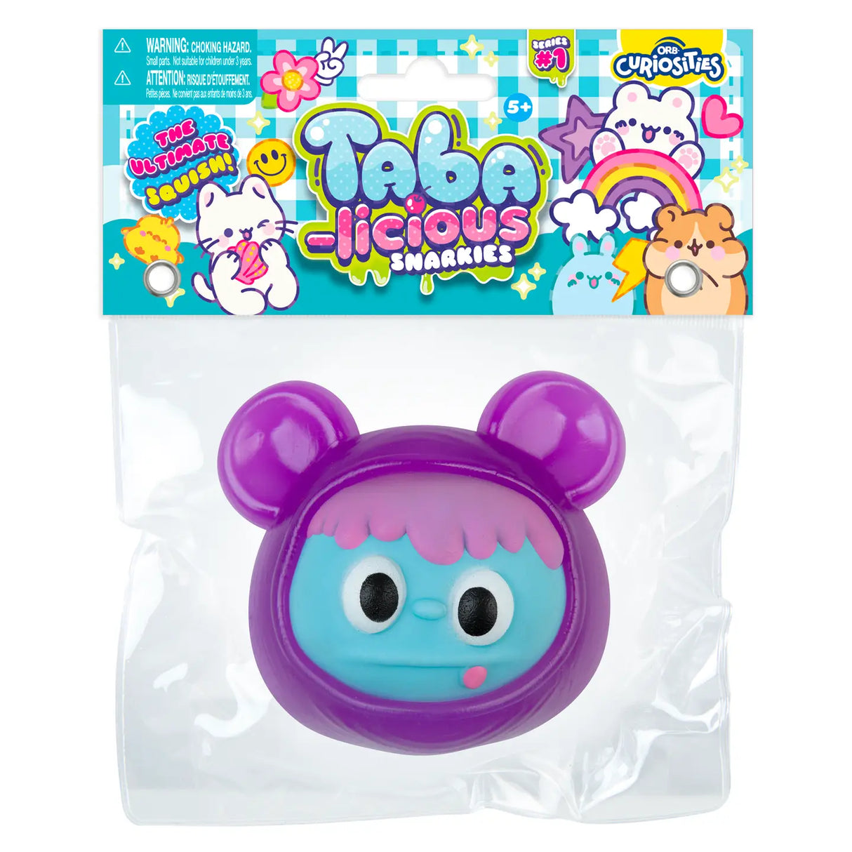 Taba-licious Snarkies Squishy in purple bear design, a sticky, squishy fidget toy for hands-on fun and stress relief.