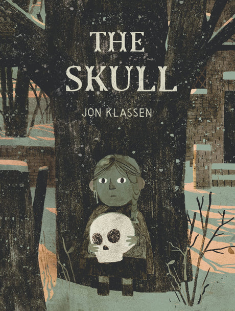The Skull A Tyrolean Folktale book cover featuring a girl holding a skull in a dark forest by Jon Klassen.