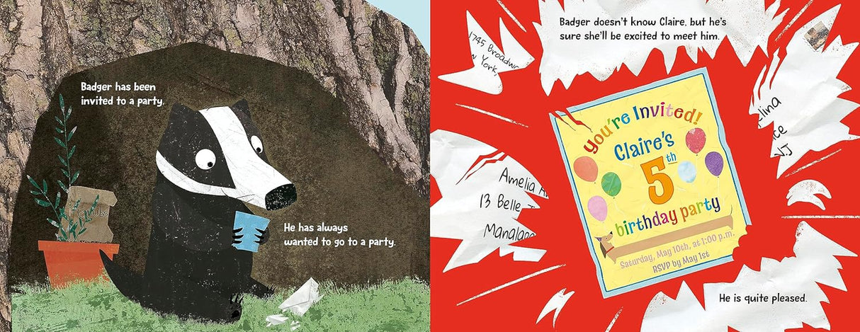 Proper Badger Would Never! features a well-dressed badger excited to attend a birthday party invitation.