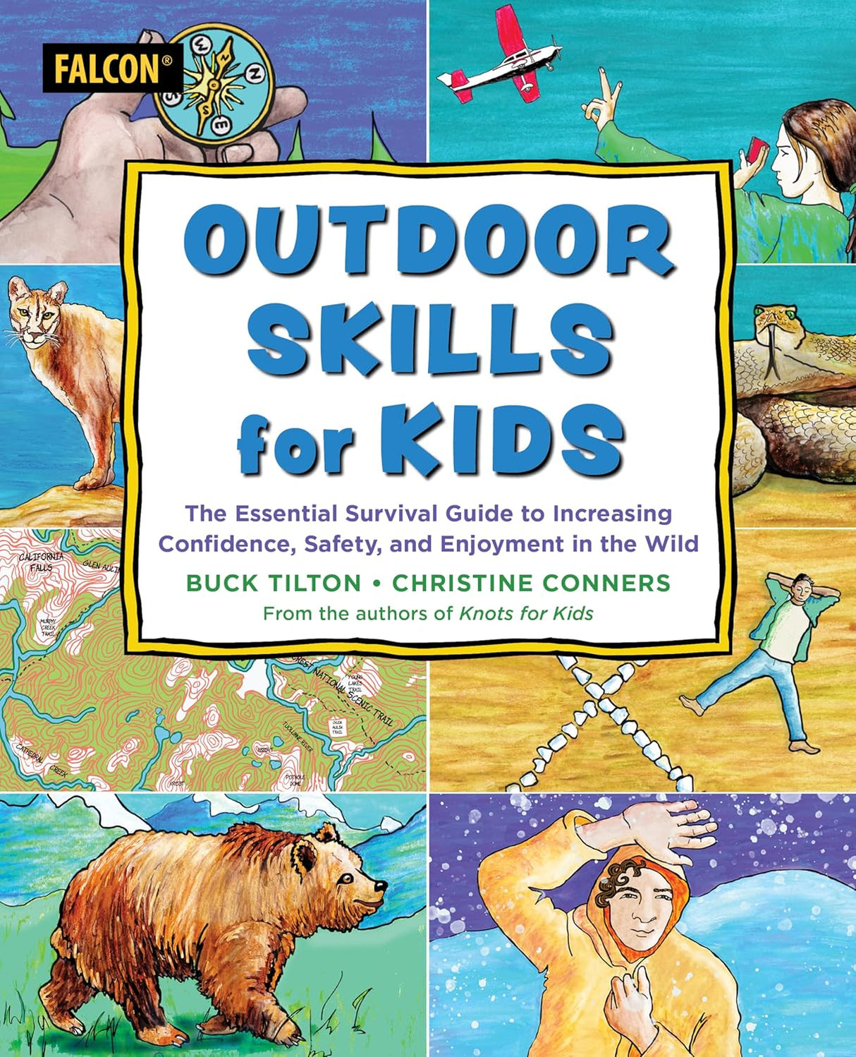 Outdoor Skills for Kids book cover showing survival tips, wildlife, and outdoor safety illustrations for young readers.