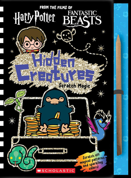 Scratch Art Harry Potter Hidden Creatures book cover featuring magical beasts and scratch art pencil included.